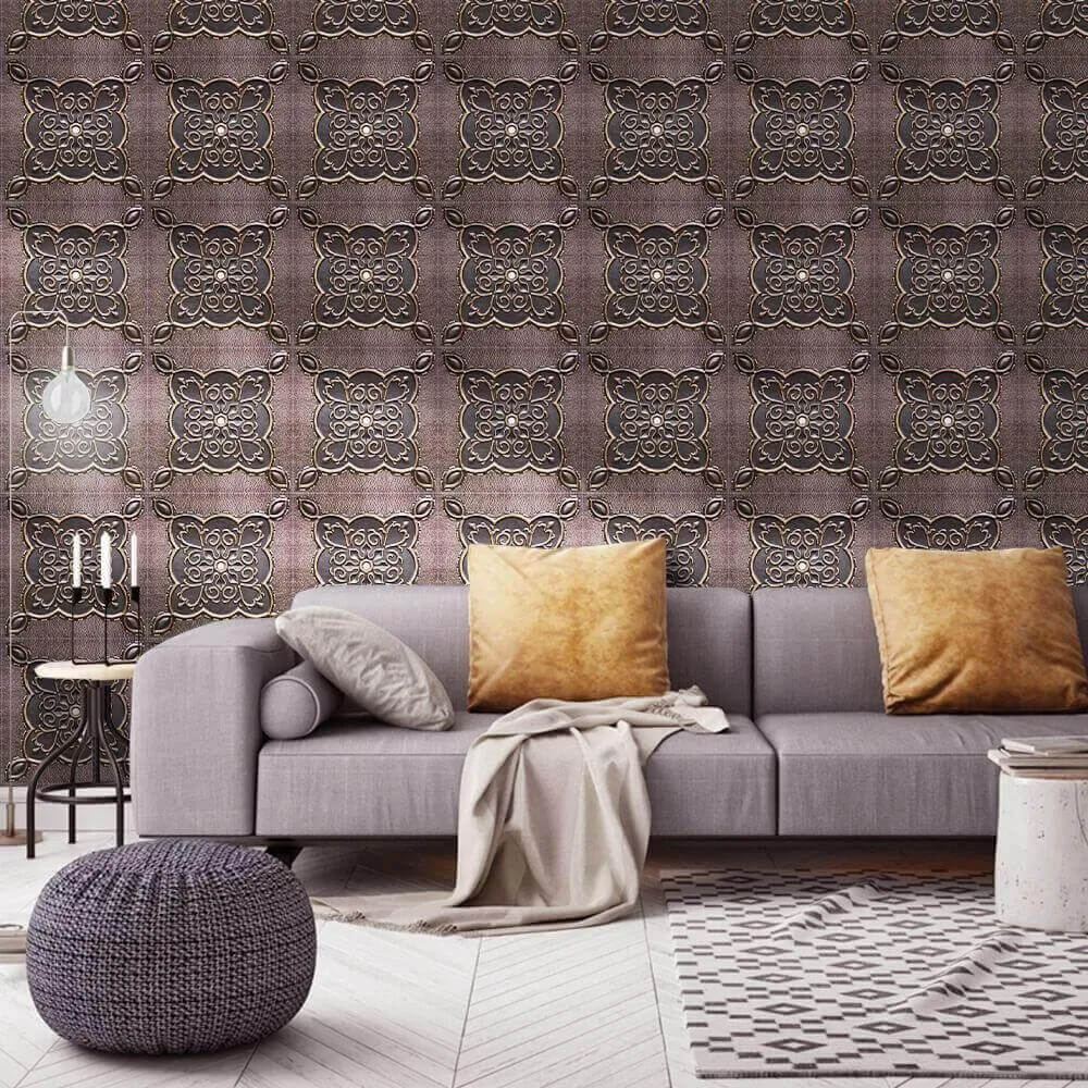 3D Brown Vintage Pattern Peel and Stick Wall Tile