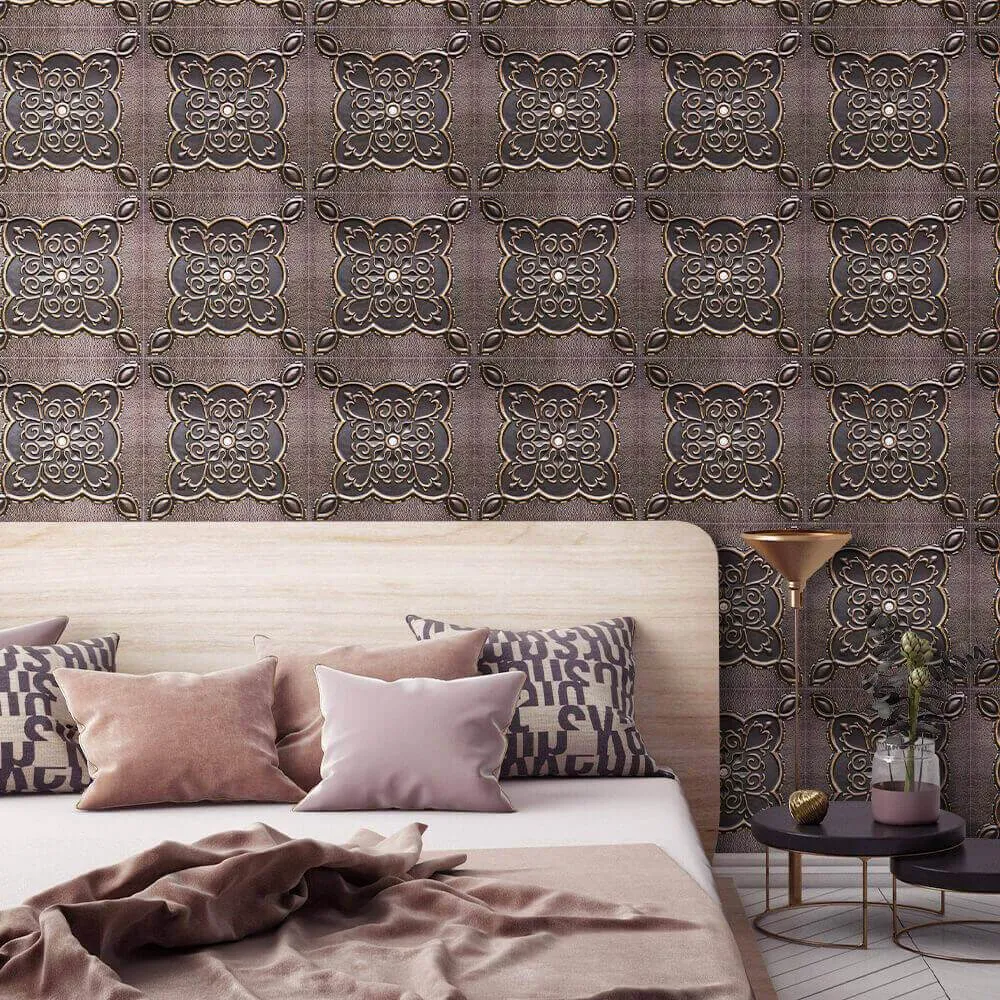 3D Brown Vintage Pattern Peel and Stick Wall Tile