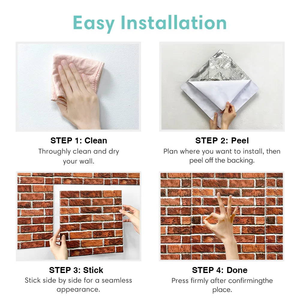 3D Classical Red Brick Peel and Stick Wall Tile