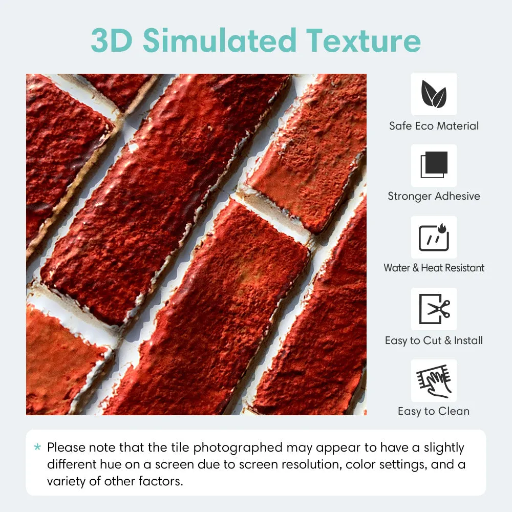 3D Classical Red Brick Peel and Stick Wall Tile