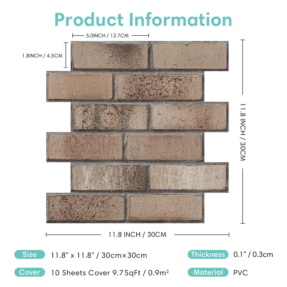 3D Coffee Brown Brick Peel and Stick Wall Tile