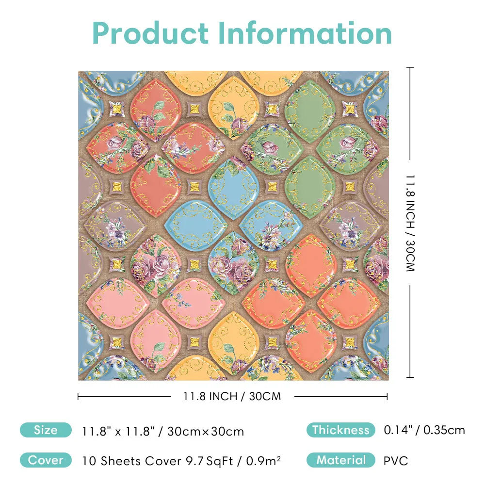 3D Colorful Petal Boho Peel and Stick Wall Tile