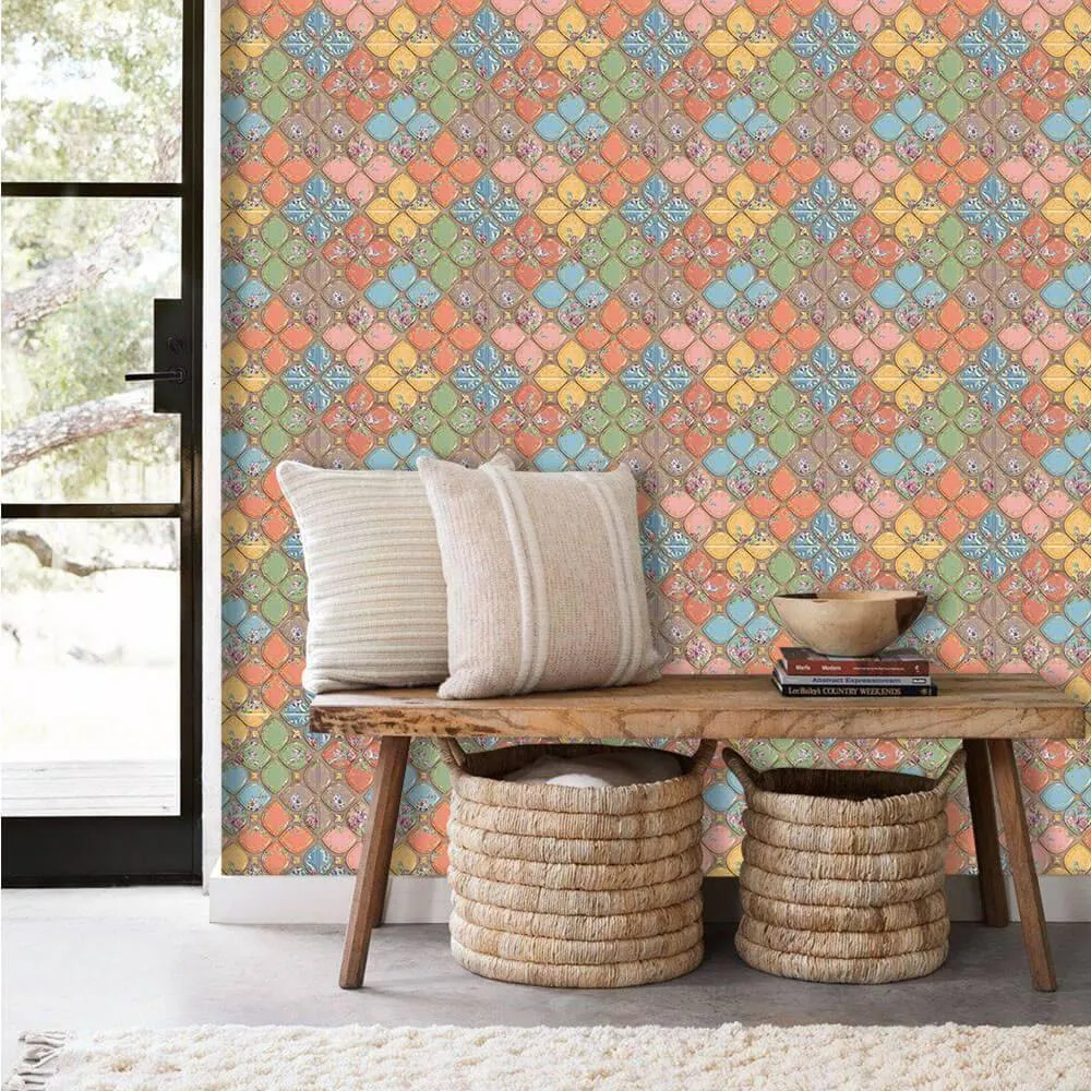 3D Colorful Petal Boho Peel and Stick Wall Tile