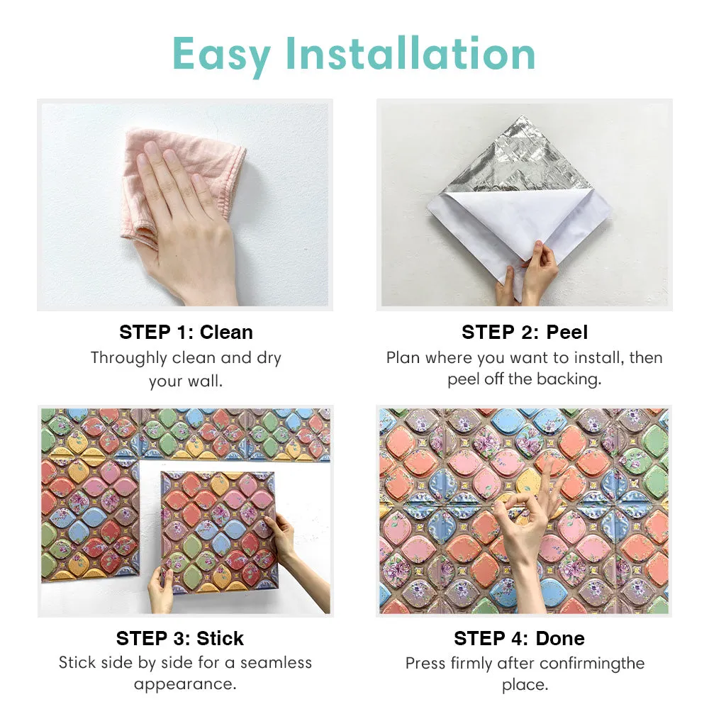 3D Colorful Petal Boho Peel and Stick Wall Tile