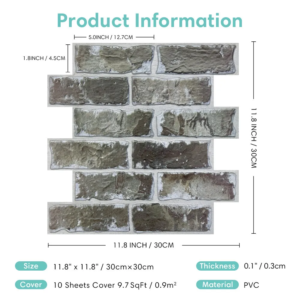 3D Dark Antique Brick Peel and Stick Wall Tile