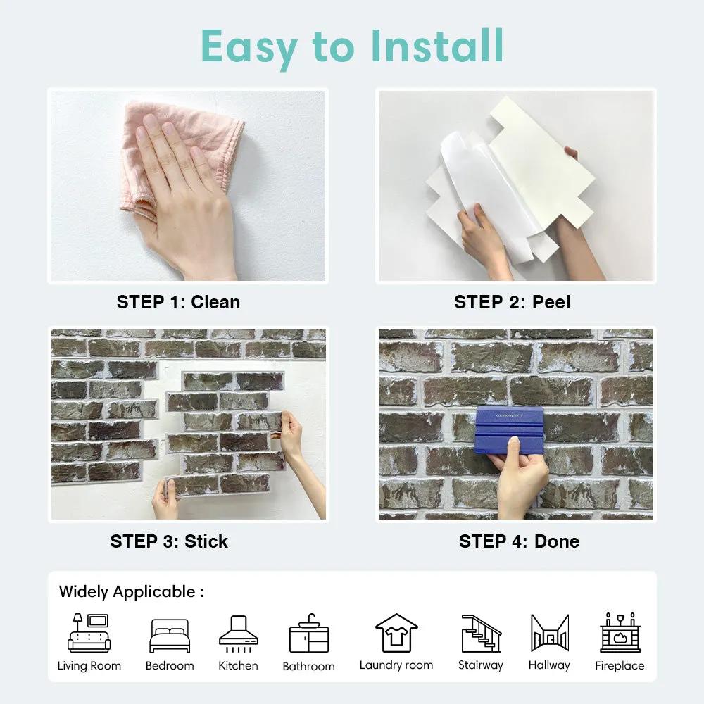 3D Dark Antique Brick Peel and Stick Wall Tile