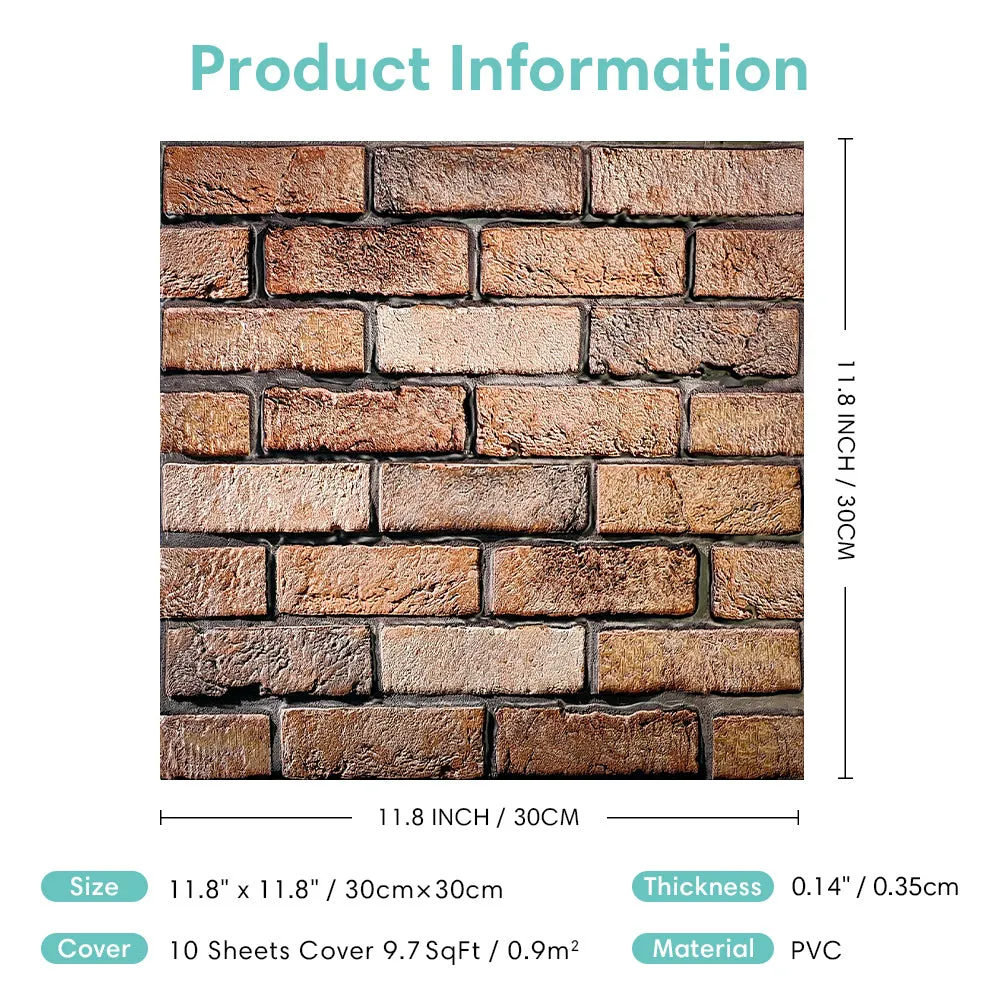 3D Dark Brown Brick Peel and Stick Wall Tile