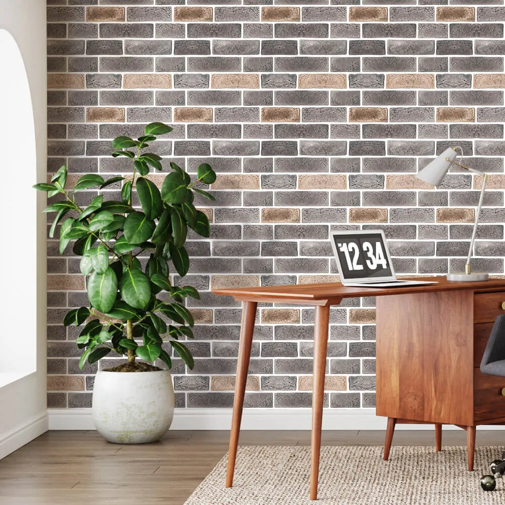 3D Dark Gray Brick Peel and Stick Wall Tile