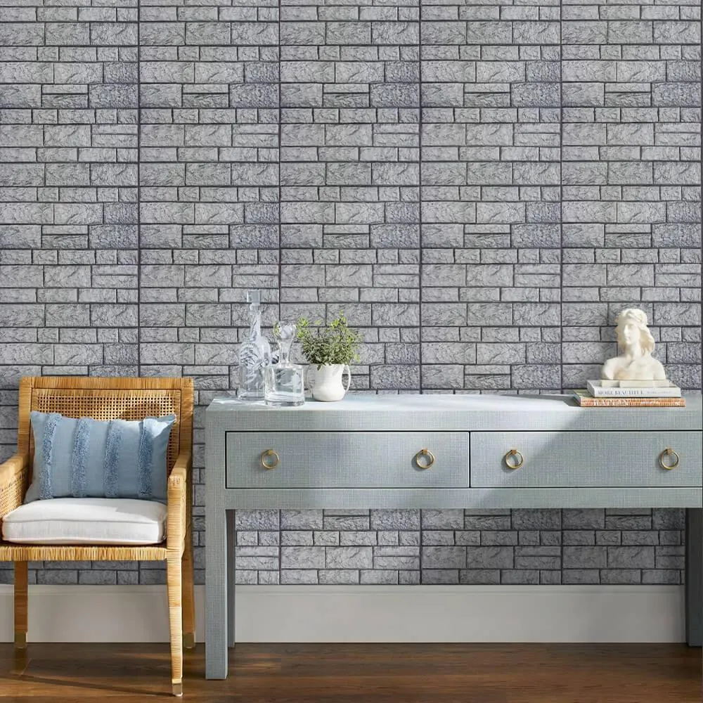 3D Faux Gray Stone Peel and Stick Wall Tile