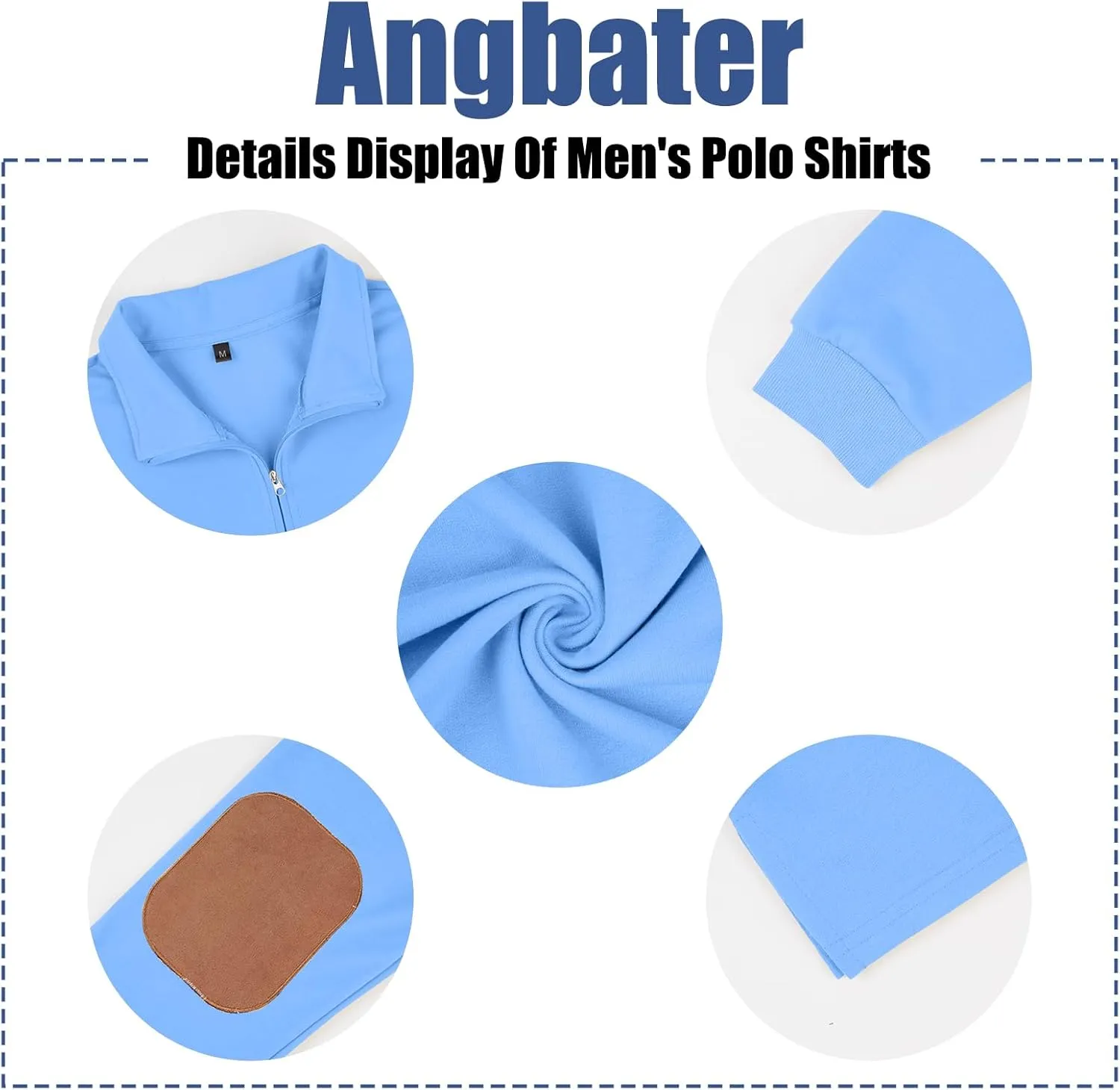 Angbater Mens Polo Shirts Lapel Collar Zipper Up Pullover Mock Neck Long Sleeve Golf Polo Sweatshirts with Elbow Patches