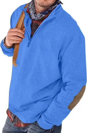 Angbater Mens Polo Shirts Lapel Collar Zipper Up Pullover Mock Neck Long Sleeve Golf Polo Sweatshirts with Elbow Patches