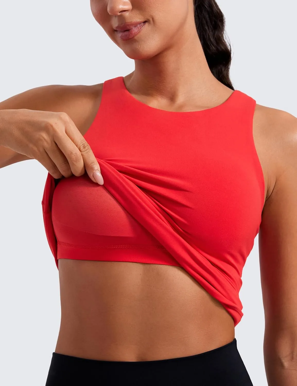 CRZ YOGA Butterluxe Womens Racerback High Neck Tank Top - with Built in Bra Workout Padded Yoga Athletic Camisole