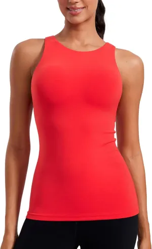 CRZ YOGA Butterluxe Womens Racerback High Neck Tank Top - with Built in Bra Workout Padded Yoga Athletic Camisole