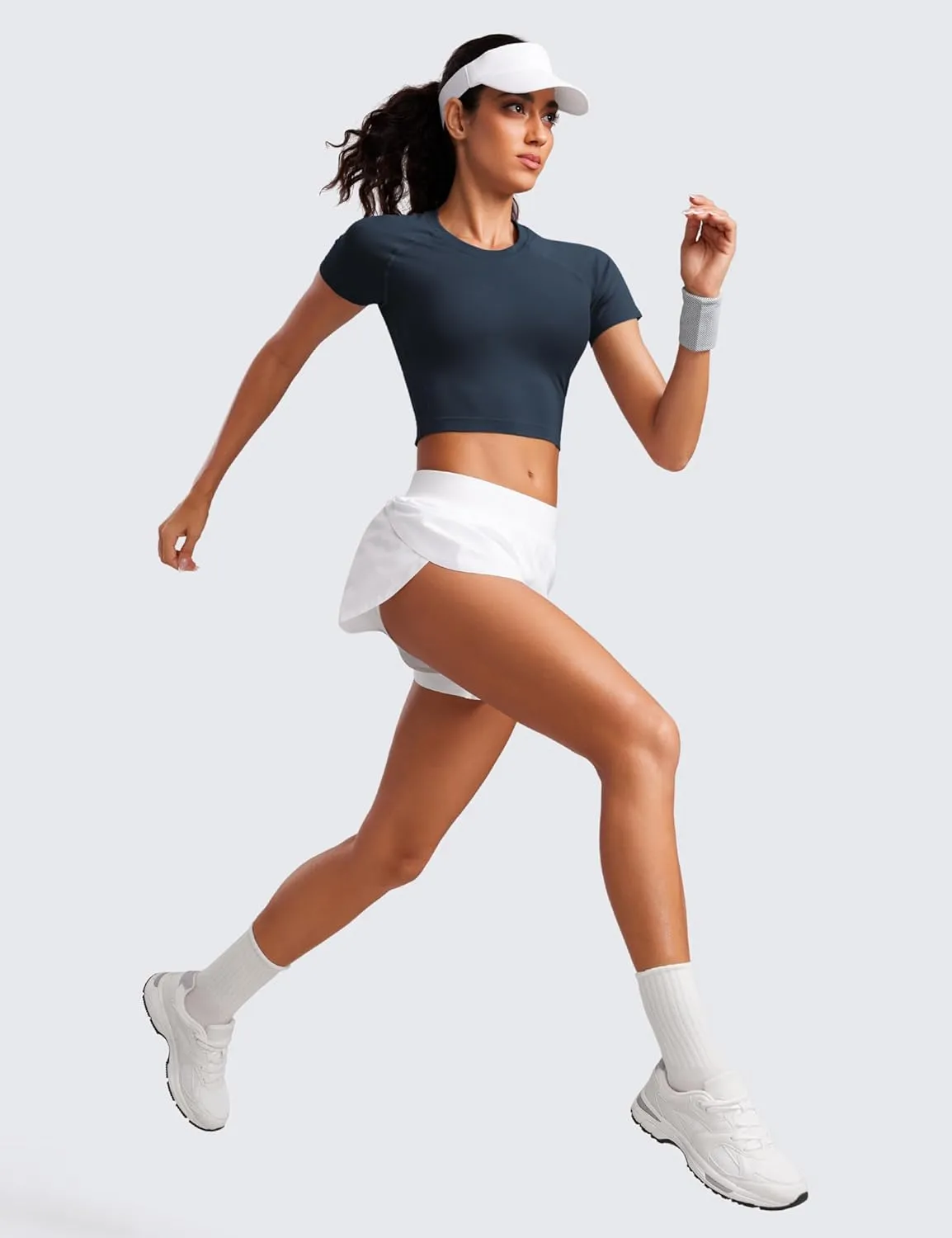 CRZ YOGA Seamless Womens Short Sleeve Crop Tops Breathable Slim Fit Gym Workout Shirts Athletic Running Basic Tee Top