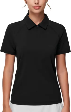 Dragon Fit Women's Short Sleeve Golf Polo Shirts UPF 50  Zip Up Collared Athletic T-Shirt Quick Dry Tennis Workout Tops