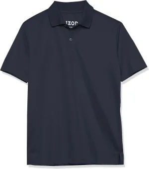 IZOD Boys' School Uniform Short Sleeve Polo Shirt, Button Closure, Moisture Wicking Performance Material
