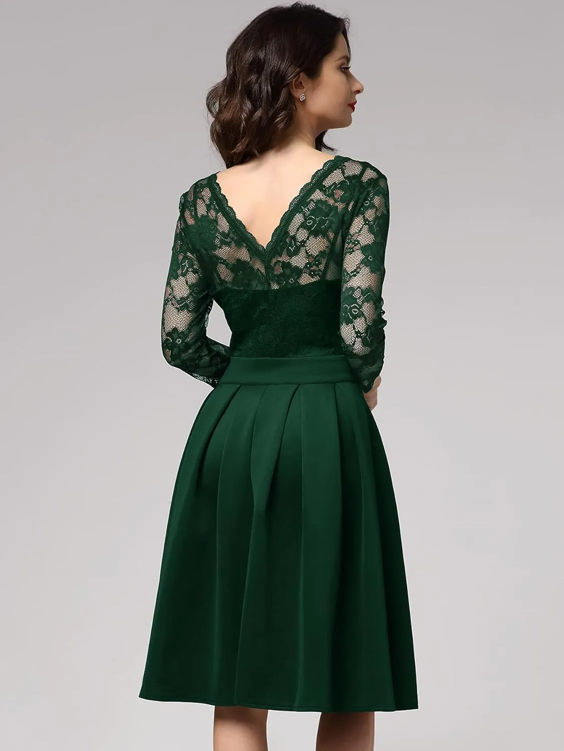 Miusol Women's Vintage Floral Lace 2/3 Sleeve Bridesmaid Cocktail Party Dress