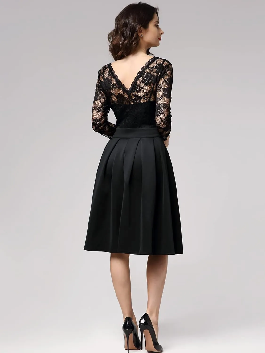 Miusol Women's Vintage Floral Lace 2/3 Sleeve Bridesmaid Cocktail Party Dress