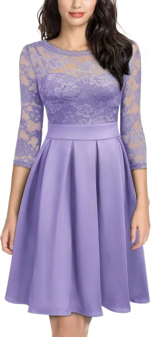 Miusol Women's Vintage Floral Lace 2/3 Sleeve Bridesmaid Cocktail Party Dress