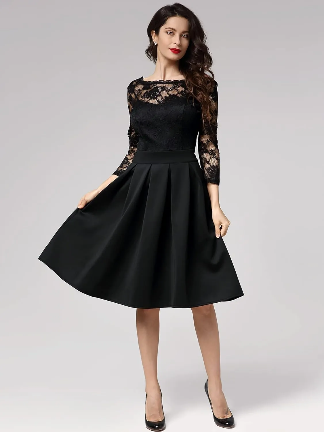 Miusol Women's Vintage Floral Lace 2/3 Sleeve Bridesmaid Cocktail Party Dress