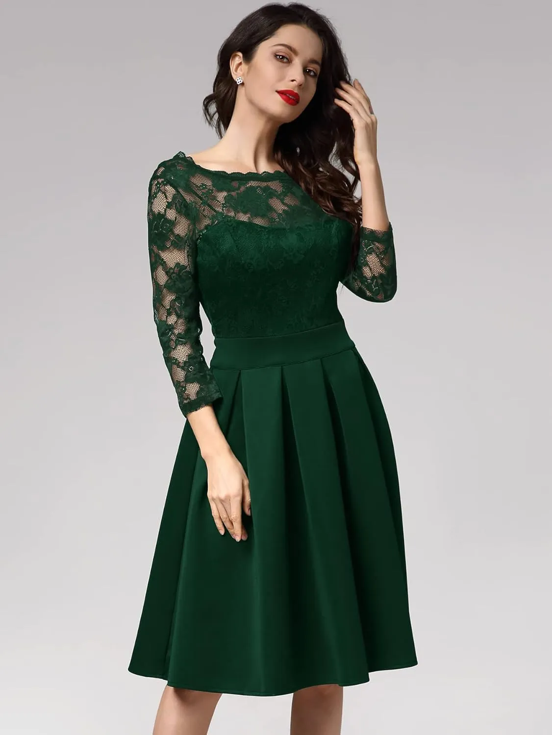Miusol Women's Vintage Floral Lace 2/3 Sleeve Bridesmaid Cocktail Party Dress