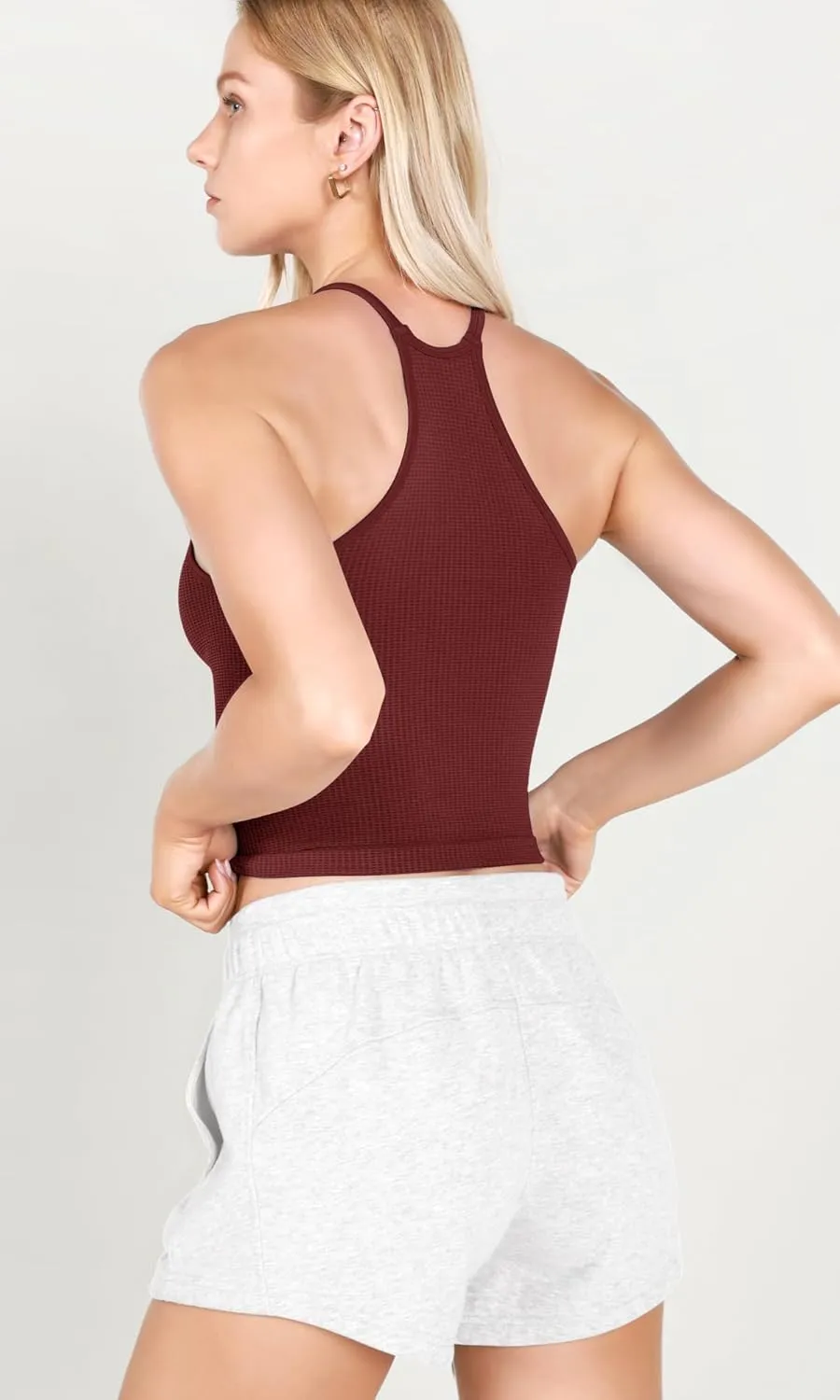 ODODOS Women's Crop 3-Pack Waffle Knit Seamless Camisole Cropped Tank Tops