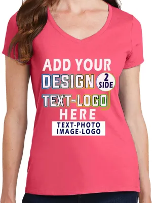 Personalized T-Shirts for Women Design Your Own Add Picture Photo Text Front Back Side Custom V Neck Shirts