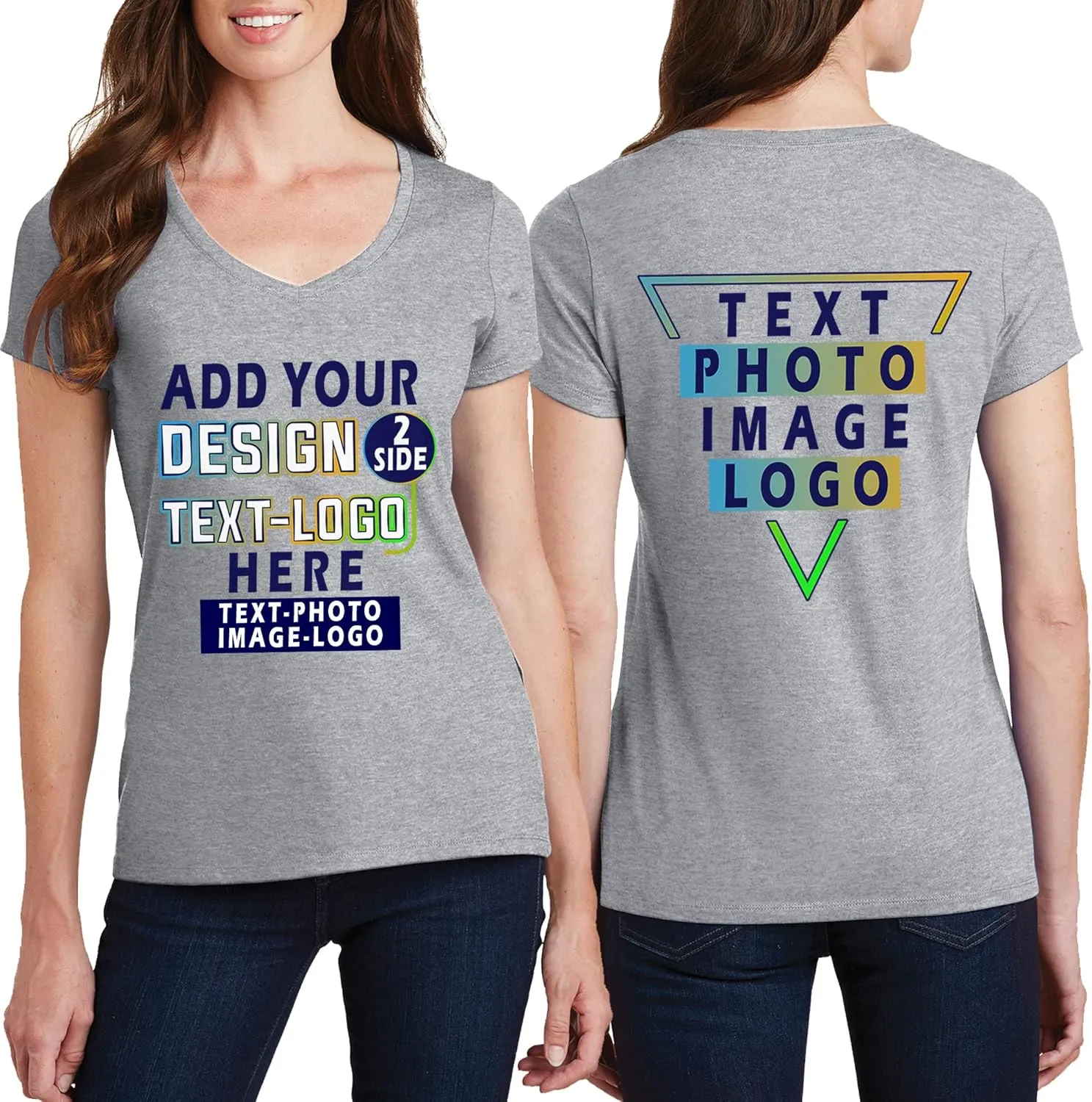 Personalized T-Shirts for Women Design Your Own Add Picture Photo Text Front Back Side Custom V Neck Shirts