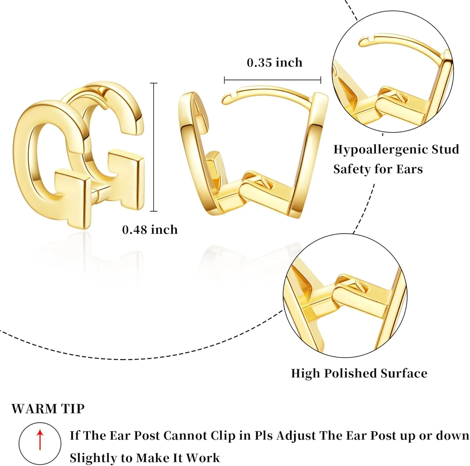 SANNYRA Initial Stud Earrings for Women, 14K Gold Plated Hypoallergenic Letter Earring, Trendy Jewelry Gifts for Her