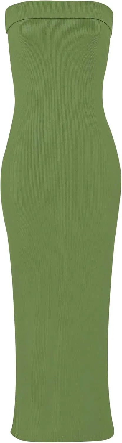 WIHOLL Womens Summer Dresses 2025 Fall Bodycon Maxi Tube Dress Strapless Side Slit Vacation Outfits