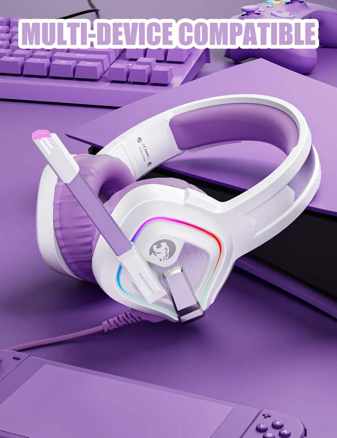 ZIUMIER Purple Gaming Headset for PC, PS4, PS5, Xbox One, Xbox Series S/X, Switch, Noise Canceling Microphone, Stereo Surround Sound, 3.5mm Wired Gaming Headphones