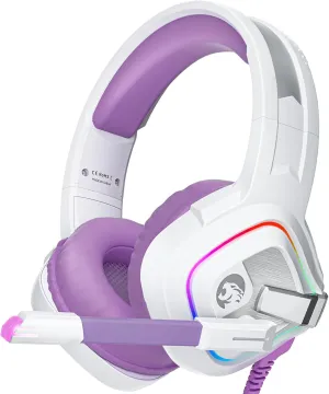 ZIUMIER Purple Gaming Headset for PC, PS4, PS5, Xbox One, Xbox Series S/X, Switch, Noise Canceling Microphone, Stereo Surround Sound, 3.5mm Wired Gaming Headphones